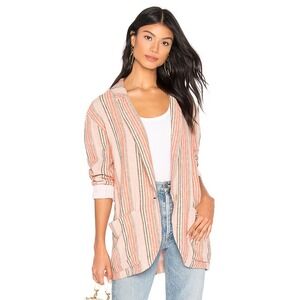 Free People Simply Stripe One‎ Button Blazer Jacket Women's Pink Linen Medium